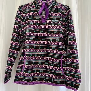 L.L. Bean Purple and Black Patterned Henley